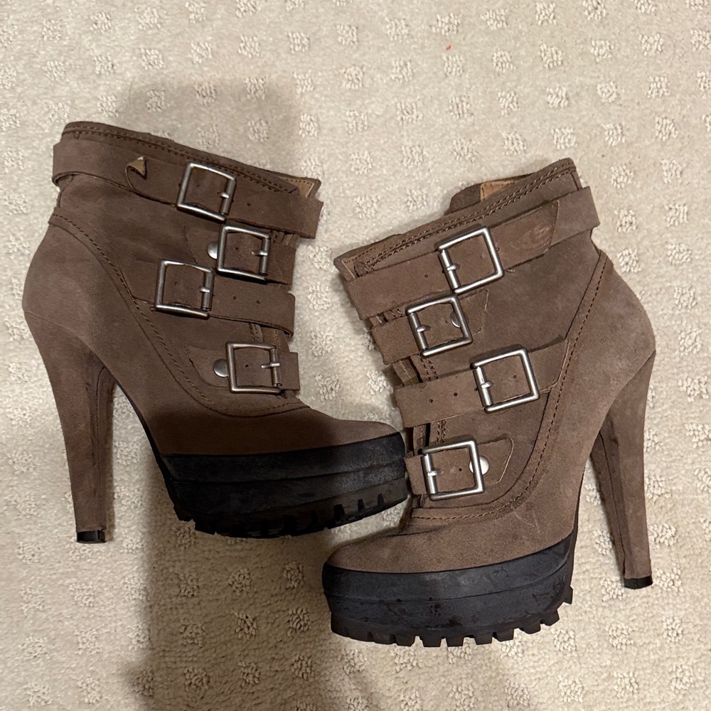 Steve Madden Brown Heeled Boots with Buckles